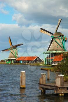 Royalty Free Photo of Windmills in Holland