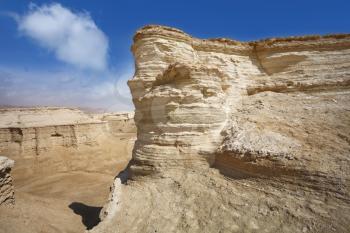 Natural canyons, bluffs and cliffs of sandstone in the desert near the Dead Sea in Israel