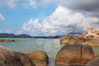 Coastal rocks of the surprising, freakish form. Koh Samui, Thailand

