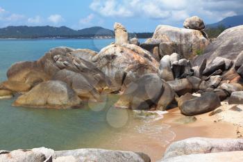 Coastal rocks of the surprising, freakish form. Koh Samui, Thailand
