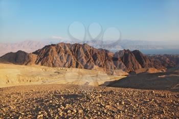 Sharp turns of road in mountains of Eilat. Coast of Red sea