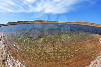  Flood of the artificial lake Powell photographed Fisheye lens.  Turquoise water in the red desert