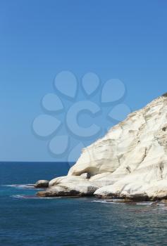. White rocks and grottoes Rosh-a-Nikra. Picturesque sea coast in the early spring