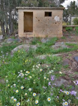  The small house with traces of bombardments on Golan heights in Israel