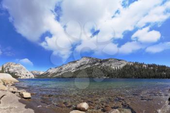 Gorgeous American nature. The majestic Lake Tioga in the famous Yosemite National Park