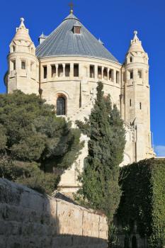 The majestic church of Dormition of the sunset. Jerusalem magnificent