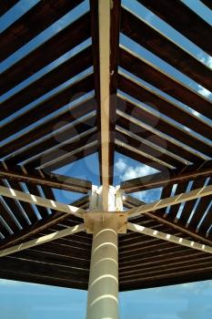 Wooden roof of a beach sunshade



