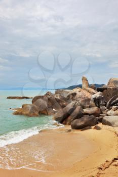 The picturesque pile of stones Grandma and Grandpa on the coast of the Gulf of Thailand. Lamai Beach, Samui Island
