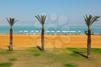 Medical beach luxury hotel at the Dead Sea in Israel. Sunny spring day