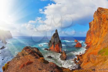  Pinnacles covered sunset. Eastern tip of the island of Madeira in the Atlantic Ocean