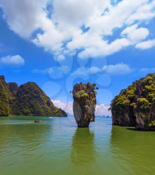 The gulf in the Andaman Sea. James Bond's island in the form of a vase. Fine rest in Thailand by native boats