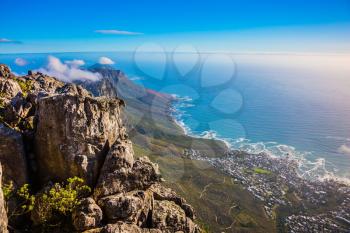 National Park Table Mountain, South Africa, Cape Town. Top view of the Atlantic Ocean