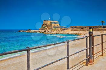  Ancient palace from the Roman period on Mediterranean coast. National Park Caesarea, Israel