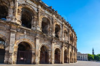 Roman amphitheater in Nimes, Provence. Magnificent huge arena perfectly preserved for two thousand years