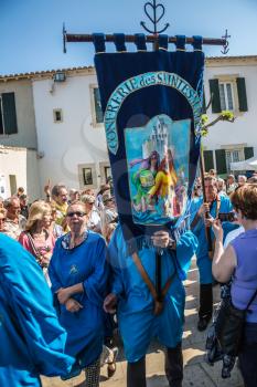 Saint-Marie-de-la-Mer, Provence, France - May 25, 2015. Religious procession in honor of the feast of St. Sara begins. World Festival of Gypsies. The concept of ethnographic tourism
