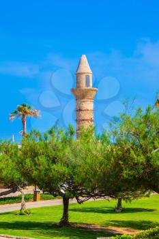 The minaret of the trees. National park Caesarea on the Mediterranean Sea