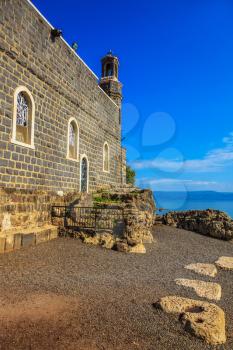 The Church of the Primacy - Tabgha. The Holy Church was built on the Sea Gennesaret.  Benedictine monastery. Jesus then fed with bread and fish hungry people