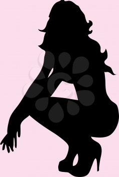 Royalty Free Clipart Image of a Women Squatting in High Heels