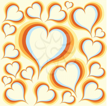 Royalty Free Clipart Image of Hearts on a Yellow Background