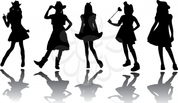Royalty Free Clipart Image of Little Girls in Costume