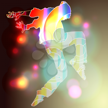 Royalty Free Clipart Image of a Coloured Dancer on Soft Lights