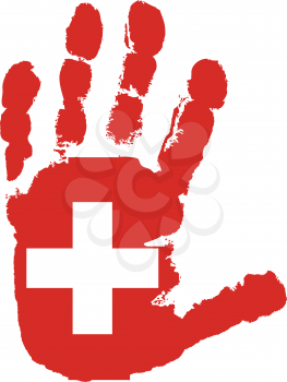 Royalty Free Clipart Image of a Palm With a Switzerland Flag on It