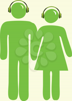 Royalty Free Clipart Image of Green People With Headsets