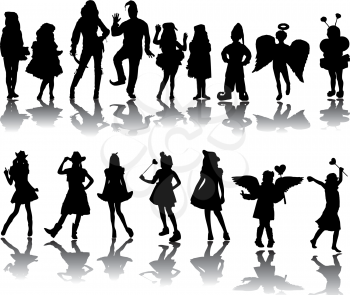 Royalty Free Clipart Image of a Group of People in Costume
