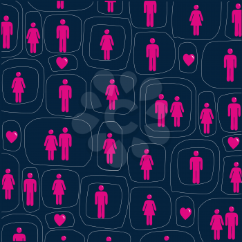 Royalty Free Clipart Image of Pink People on a Blue Background