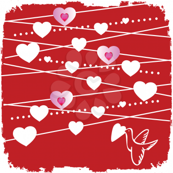 Royalty Free Clipart Image of Hearts and a Dove