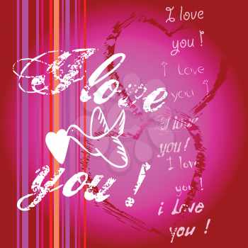 Royalty Free Clipart Image of I Love You Messages on a Pink and Red Striped Background