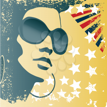 woman with sunglasses and grunge stylized american flag