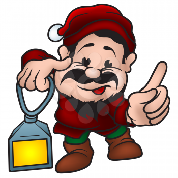 Royalty Free Clipart Image of a Dwarf With a Lantern