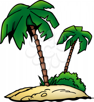 Royalty Free Clipart Image of Palm Trees on a Desert Island