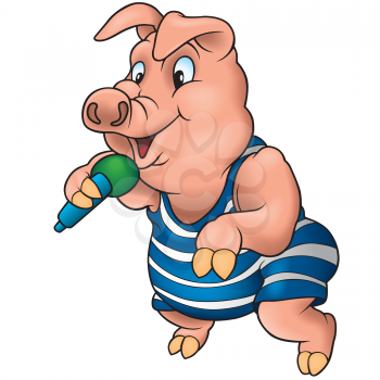 Royalty Free Clipart Image of a Pig With a Microphone