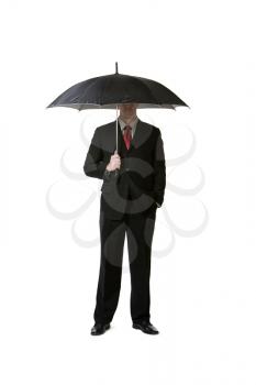 Royalty Free Photo of a Man in a Suit With an Umbrella