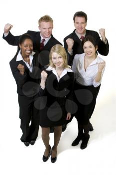 Royalty Free Photo of a Multi-Racial, Multi-Gender Group of Businesspeople With Raised Fists
