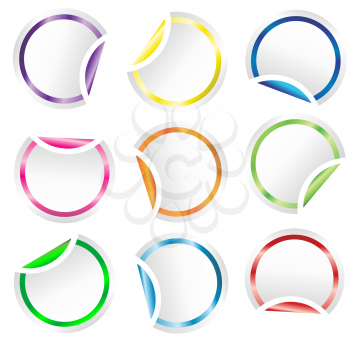 Royalty Free Clipart Image of a Set of Blank Stickers With Curled Corners