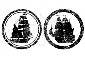Royalty Free Clipart Image of Two Rubber Stamps With Two Ships