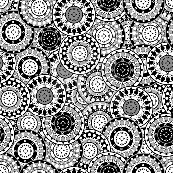 Royalty Free Clipart Image of a Black and White Background With Circle Motifs