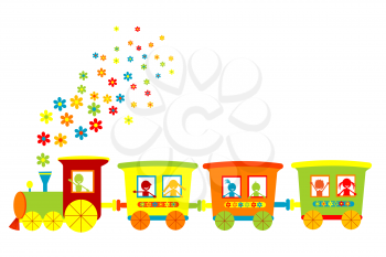 Royalty Free Clipart Image of a Toy Train With Children