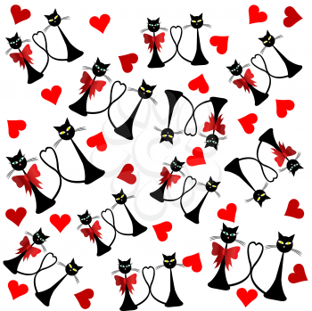 Royalty Free Clipart Image of a Cat and Heart Background