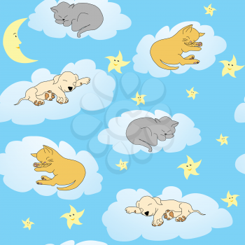 Background with sleepy animals and blue night sky