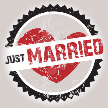 Grunge stamp with heart and Just Married