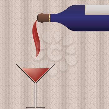 Retro background with wine bottle and glass