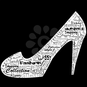Royalty Free Clipart Image of a Shoe With Text on It