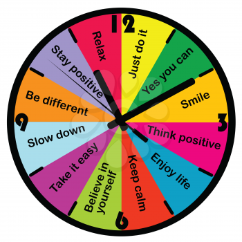 Colored clock with motivation and positive thinking messages