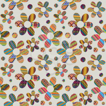 Seamless pattern with ethnic motifs patterned flowers