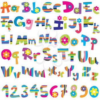 Illustration of alphabet set and numbers on white background