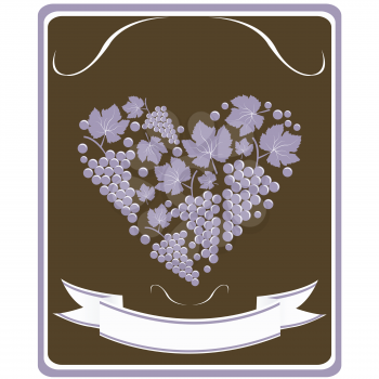 Label for a bottle of wine with grapes  in the form of heart